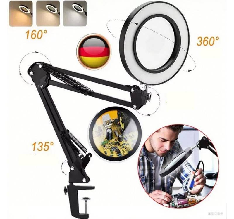feinlux Lampenfassung Lupenleuchte 10X Lupenlampe Schreibtischlampe Lupe mit Licht Ständer, (1-St) von feinlux