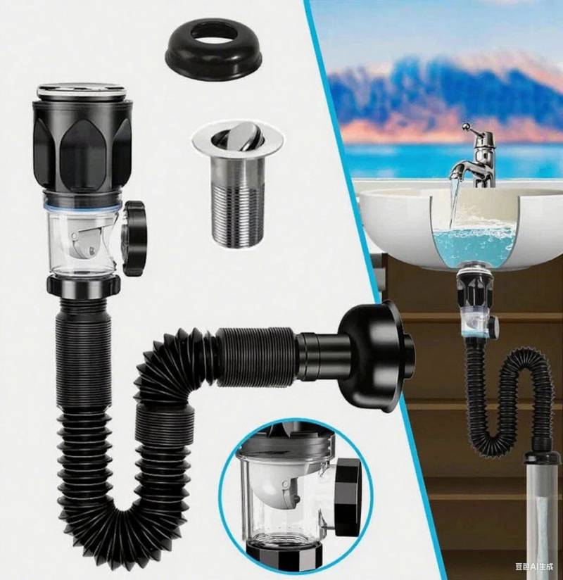 feinlux Waschbeckendusche POP-UP Flexibel Siphon Ablaufgarnitur Ventil Waschbecken Set von feinlux