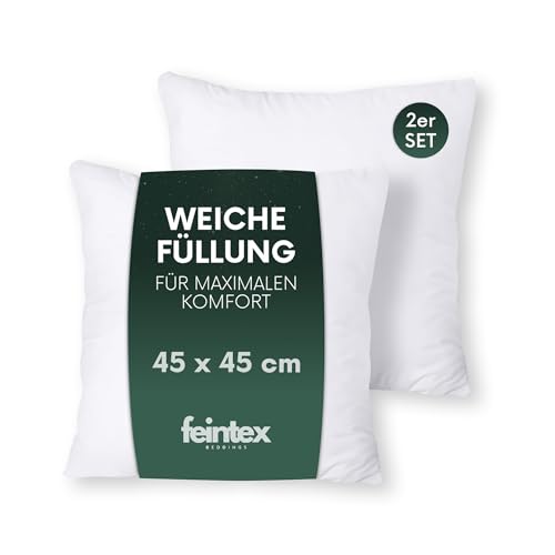 feintex Kopfkissen 2er Set (45x45 cm) - Hypoallergene, Waschbare Dekokissen, Sofakissen, Schlafkissen - Kissen für Bett und Sofa - Optimaler Schlafkomfort für zuhause von feintex