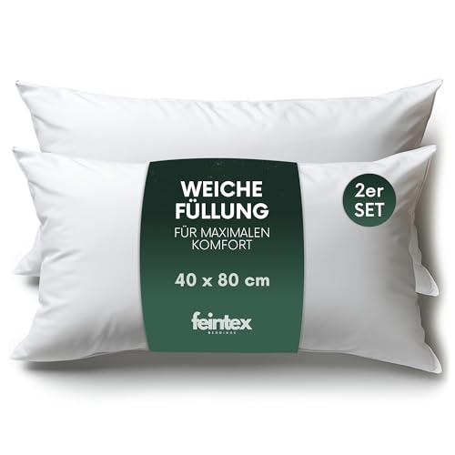 feintex Kopfkissen 2er Set (40x80 cm) - Hypoallergene, Waschbare Dekokissen, Sofakissen, Schlafkissen - Kissen für Bett und Sofa - Optimaler Schlafkomfort für zuhause von feintex