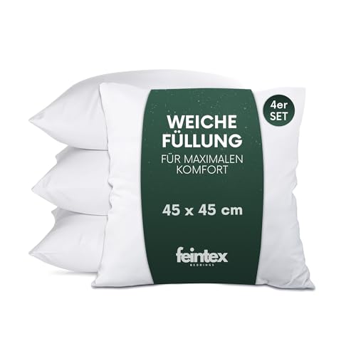 feintex Kopfkissen 4er Set (45x45 cm) - Hypoallergene, Waschbare Dekokissen, Sofakissen, Schlafkissen - Kissen für Bett und Sofa - Optimaler Schlafkomfort für zuhause von feintex
