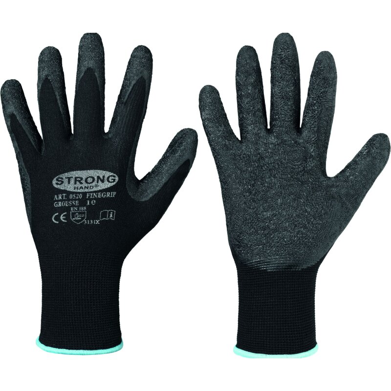 Stronghand FINEGRIP Feinstrickhandschuh mit Schrumpf-Latex Beschichtung schwarz - Gr. 7 von HELMUT FELDTMANN GmbH