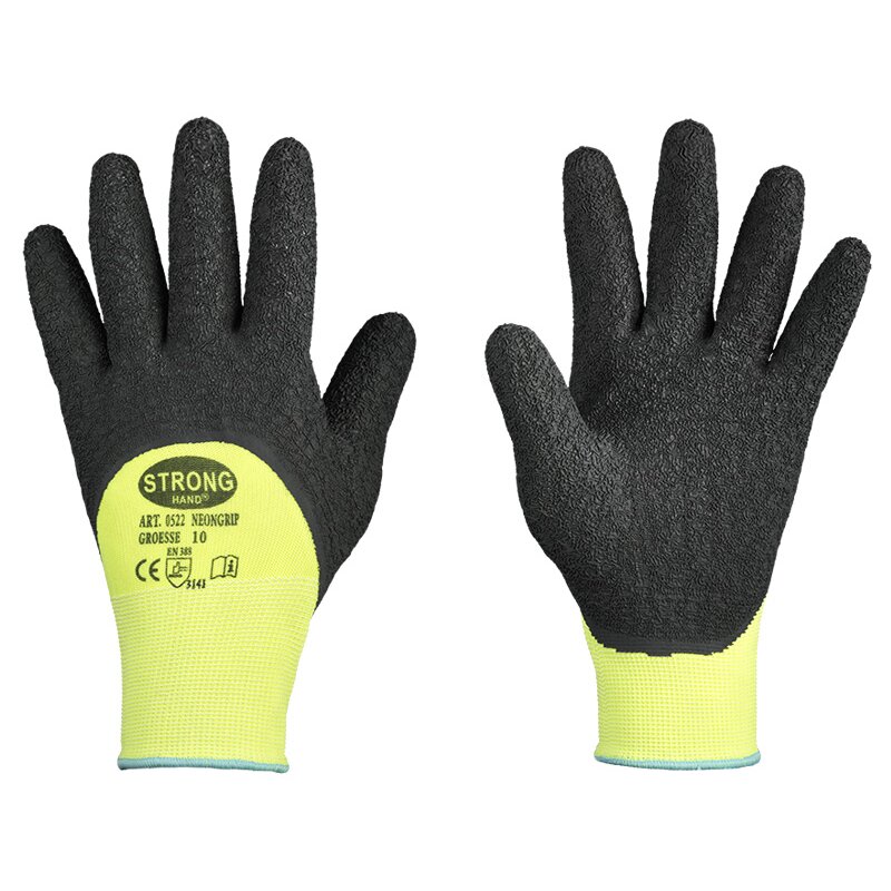 Stronghand NEONGRIP Feinstrickhandschuh mit 3/4 Schrumpf-Latex Beschichtung gelb/schwarz - Gr. 8 von HELMUT FELDTMANN GmbH