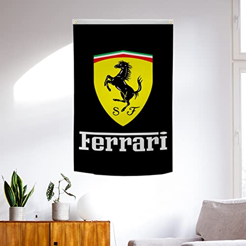 Felizer Ferrari-Flagge in Schwarz (0,9 x 1,5 m, nicht verblassendes Poly, 150D) Doppelnähte mit zwei Messingösen für Garage, Männerhöhle, Schlafsaal von felizer