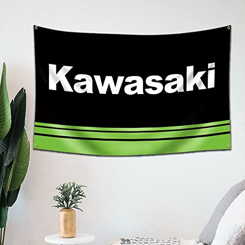 Felizer Kawasaki Motorrad-Rennflagge (9 x 150 cm, Anti-Verblassung, Poly, 150D), doppelt genähter Wandteppich mit zwei Messingösen für Garage, Männerhöhle, Wohnheim, Zimmer von felizer