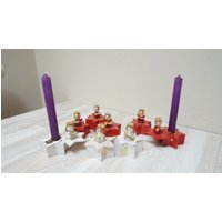 8 Erzgebirge Drehbar Miniatur Kerzenhalter Christbaumschmuck Holz Engel Kerzenständer Hergestellt in Deutschland Ddr von feltinga