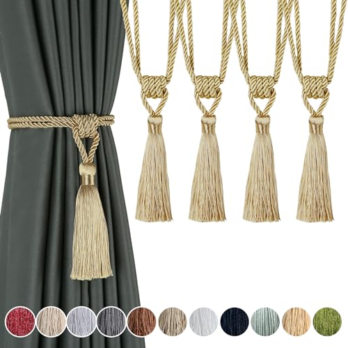 Fenghuangwu Curtain Tiebacks Tassel Tie-Backs, Rope Curtain tie Backs Handmade Curtain Holdbacks Made from Polyester 4 Pack - Gold von fenghuangwu