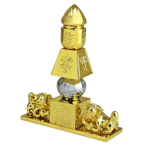 2025 Feng Shui 5 Elemente Pagode mit 8 glückverheißenden Objekten und Fu-Hunden (Mini) Statue Paar Löwen Wenchang Pagode Ornament w5670 von fengshuisale