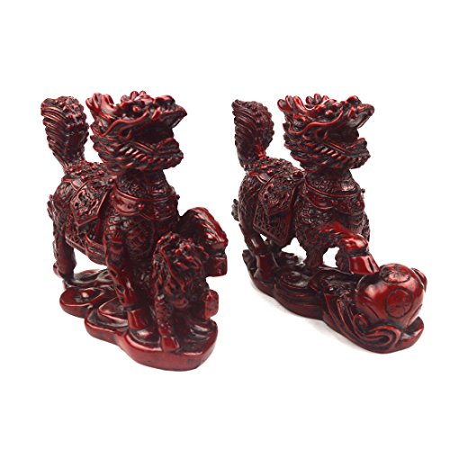 Feng Shui 2 Nachahmung Mahagoni Chi Lin Qi Lin Chinesischer Drache Pferde Statue A2007 von fengshuisale