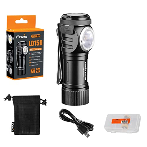 Fenix LD15R Mini-LED-Taschenlampe mit rechtwinkligem Akku, 500 Lumen, Weiß / Rot von FENIX