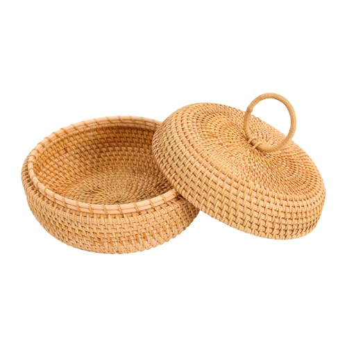Fennnds Rund Aufbewahrungskorb Geflochten, Handgefertigter Rattankorb mit Deckel, Fladenbrot, Snack-Aufbewahrungsbox, Wohnzimmer-Dekobox, Küchenaufbewahrung, Natürliche Rattanfarbe Fennnds Rund Aufbewahrungskorb Geflochten, Handgefertigter Rattankorb mit Deckel, Fladenbrot, Snack-Aufbewahrungsbox, Wohnzimmer-Dekobox, Küchenaufbewahrung, Natürliche Rattanfarbe von fennnds