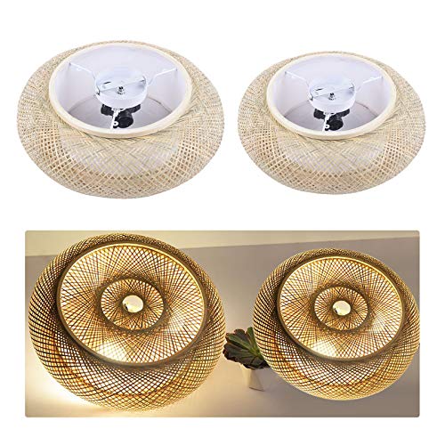 fennnds Bambus Deckenlampe Hängend Vintage Boho Deckenleuchte mit Bambus Lampenschirm Rustikal Bambus LED Pendellampe Runde Lampenschirm für Flur Küche Wohnzimmer Esszimmer & Schlafzimmer (40CM) von fennnds