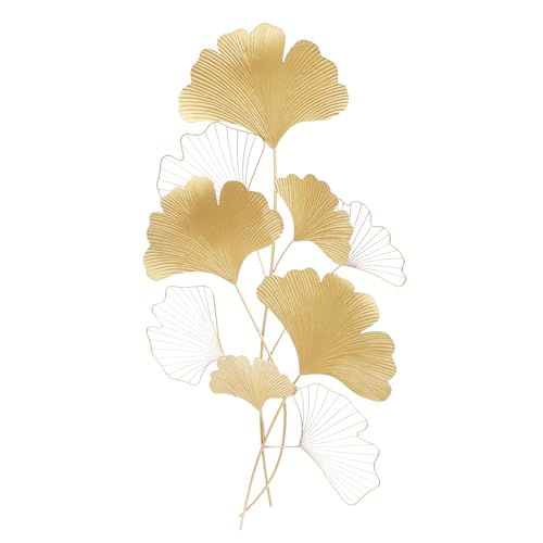 fennnds Ginkgo-Blatt-Wandbehang, Gold, DIY Wanddeko Wohnzimmer, Metall Wanddeko Flur, Metallbilder Wanddekos, Realistisch Simulierte Texturen, 109x55x3 cm von fennnds