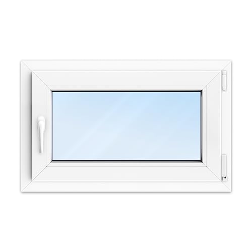 FENSTERVERSAND - Kellerfenster 80 x 40 Kunststofffenster Weiß - 2-fach Verglasung mit Klarglas - Dreh- & Kippfenster, Fenster Kunststoff - DIN rechts - BxH: 800x400 mm, 70 mm Profil von fensterversand