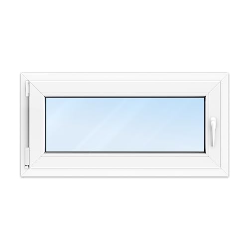 FENSTERVERSAND - Kellerfenster 100x50 Kunststofffenster Weiß - 2-fach Verglasung Klarglas - Dreh- & Kippfenster, hochwertig isoliertes Fenster 100x50 - DIN links - BxH: 1000x500 mm, 70 mm Profil von fensterversand