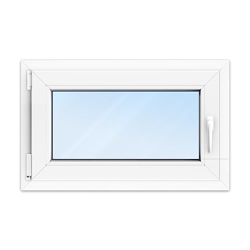 FENSTERVERSAND - Kellerfenster 80x50 Kunststofffenster Weiß - 2-fach Verglasung mit Klarglas - Dreh- & Kippfenster, Fenster 80x50 cm - DIN links - BxH: 800x500 mm, 70 mm Profil von fensterversand