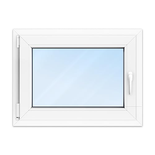 FENSTERVERSAND - Kellerfenster 80x60 Kunststofffenster Weiß - 2-fach Verglasung mit Klarglas - Dreh- & Kippfenster, Fenster 80x60 - DIN links - BxH: 800x600 mm, 70 mm Profil von fensterversand