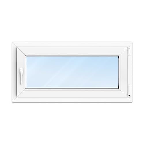 FENSTERVERSAND - Kellerfenster 100x50 Kunststofffenster Weiß - 2-fach Verglasung Klarglas - Dreh- & Kippfenster, Fenster 100x50 - DIN rechts - BxH: 1000x500 mm, 70 mm Profil von fensterversand