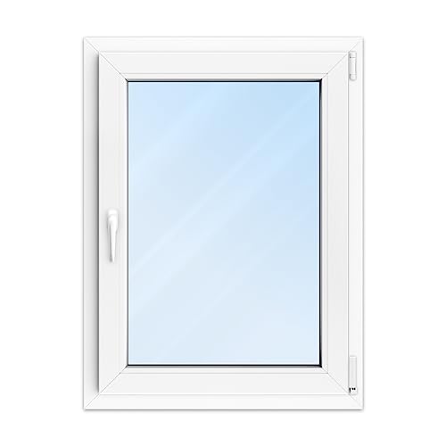 FENSTERVERSAND - Kunststofffenster Weiß - zu öffnendes Fenster Kunststoff mit Griff, Dreh- & Kippfenster, 2-fach Verglasung, Klarglas - DIN rechts - BxH: 750x1000 mm, 70 mm Profil von fensterversand