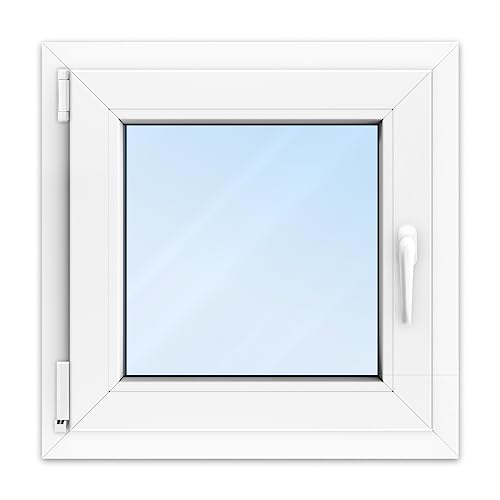 FENSTERVERSAND - Kunststofffenster Weiß - zu öffnendes Fenster Kunststoff mit Griff, Dreh- & Kippfenster, 2-fach Verglasung, Klarglas - DIN links - BxH: 600x600 mm, 70 mm Profil von fensterversand