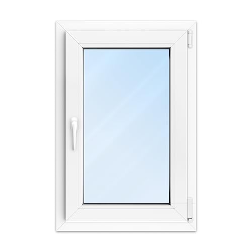 FENSTERVERSAND - Kunststofffenster Weiß - zu öffnendes Fenster Kunststoff mit Griff, Dreh- & Kippfenster, 2-fach Verglasung, Klarglas - DIN rechts - BxH: 600x900 mm, 70 mm Profil von fensterversand