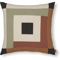 Ferm Living - Border Patchwork Kissen, 50 x 50 cm, dark sage / red brown von Ferm Living