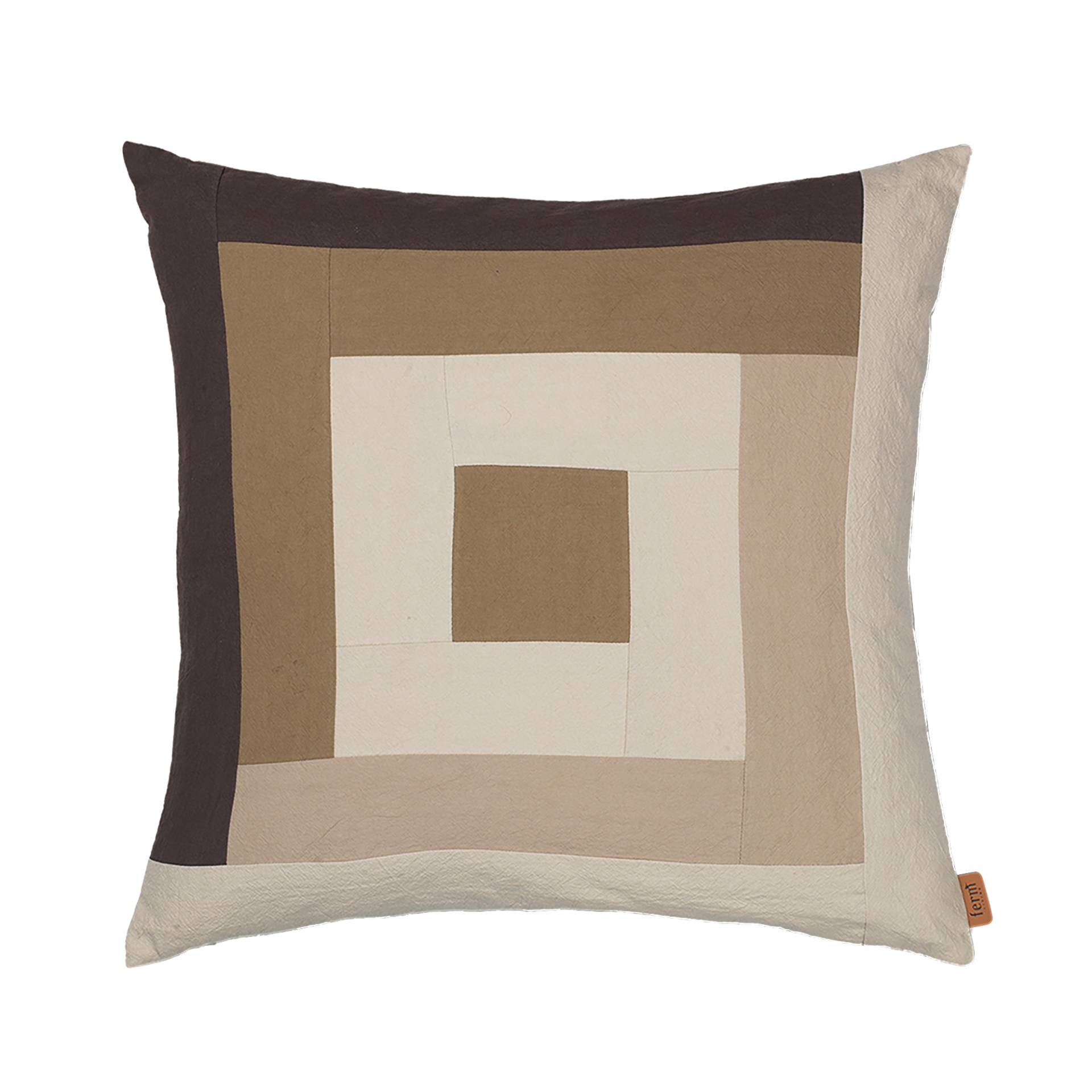 ferm LIVING - Border Patchwork Kissen 50x50cm - kaffee/dunkelsand/LxBxH 50x1x50cm/30°C Schonwaschgang/von scharfen Gegenständen fernhalten von ferm LIVING