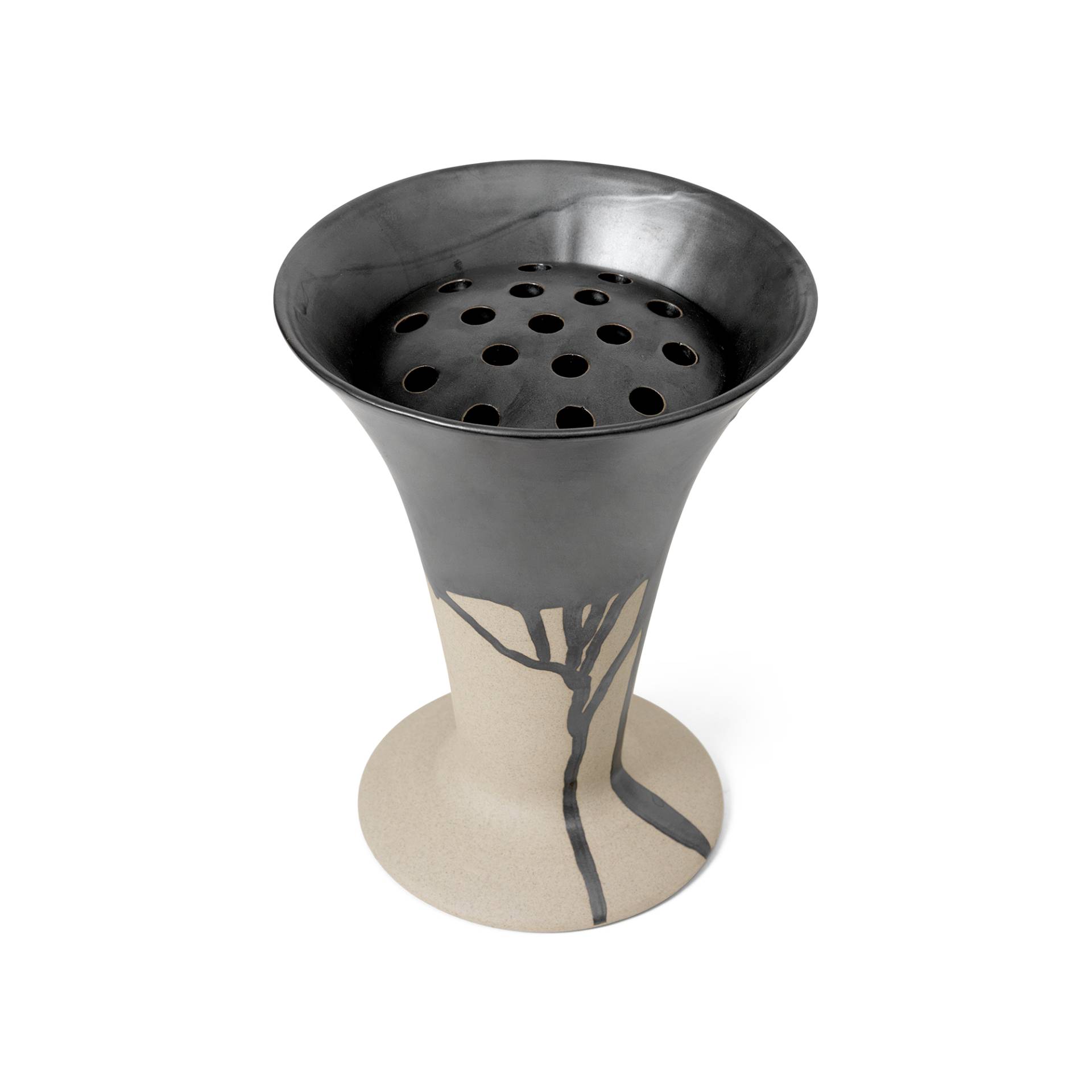 ferm LIVING - Flores Vase - sand, schwarz/glasiert/H x Ø 23x18cm/jedes Stück ein Unikat von ferm LIVING