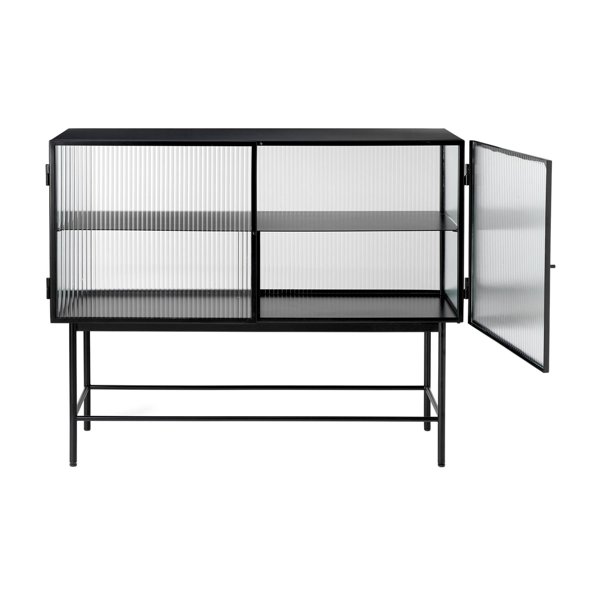 ferm LIVING - Haze Sideboard geriffeltes Glas - schwarz/pulverbeschichtet/BxHxT 110x90x40cm von ferm LIVING