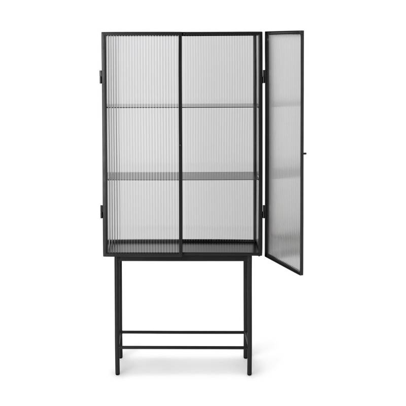 ferm LIVING - Haze Vitrine geriffeltes Glas - schwarz/Magnetverschluss/3 Fächer/BxHxT 70x155x32cm von ferm LIVING