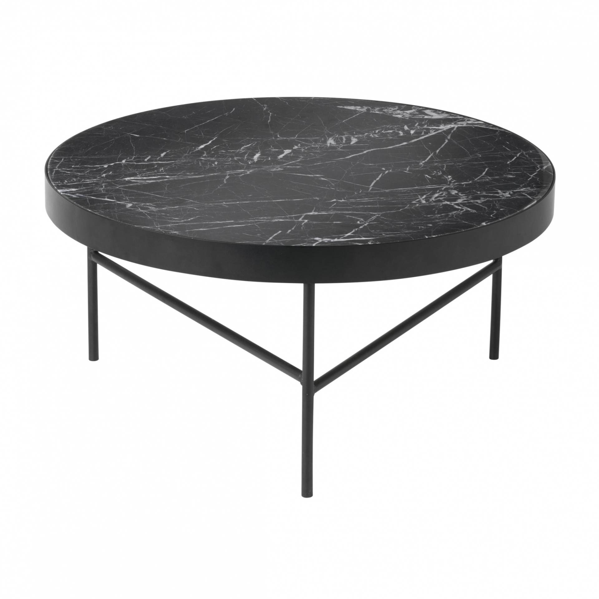 ferm LIVING - Marble Couchtisch groß - marmor schwarz/H 35cm/Ø 70cm/Gestell schwarz pulverbeschichtet von ferm LIVING