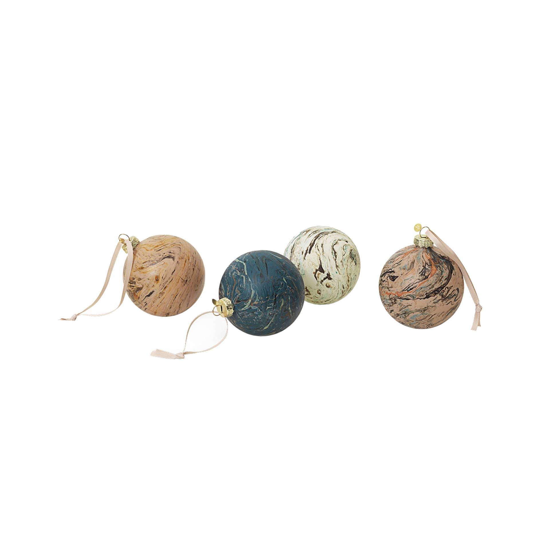 ferm LIVING - Marble Weihnachtskugel 4er Set M - bunt/getauchte Marmorierung/H x Ø 9x8cm/inklusive 160cm cremefarbenem Band von ferm LIVING