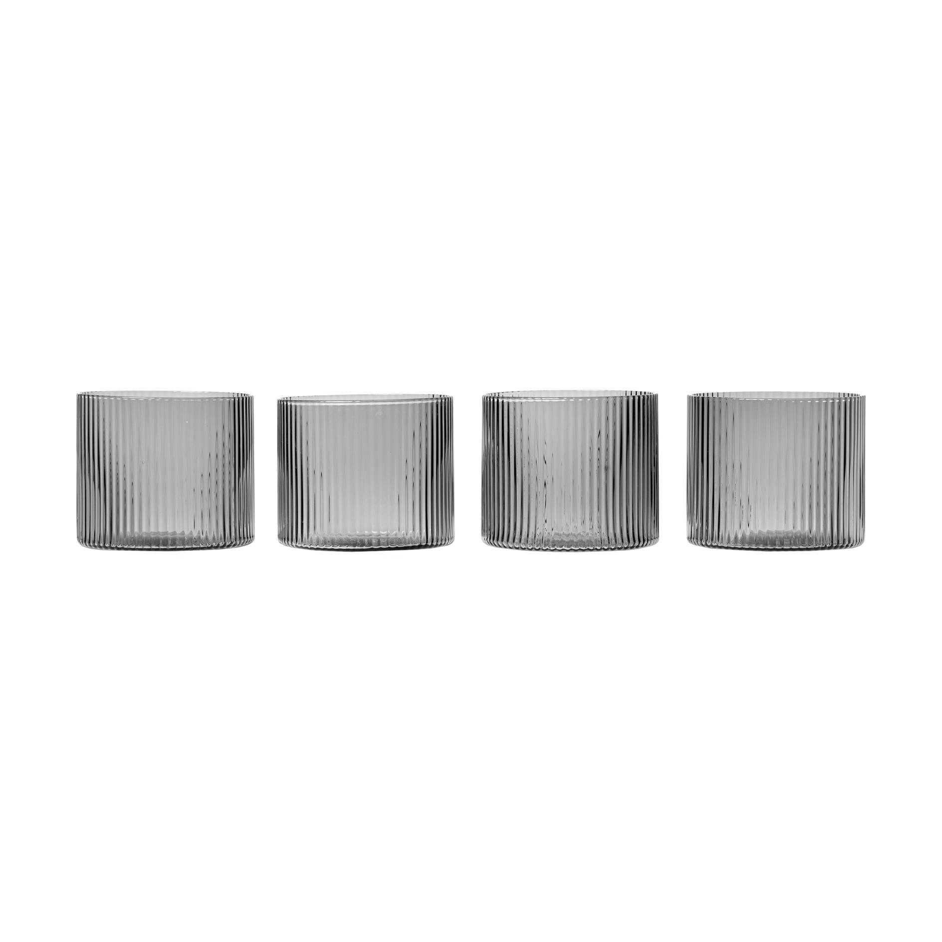 ferm LIVING - Ripple Glas niedrig 4er Set - rauchgrau/H x Ø 6,1x7,6cm/jedes Stück ein Unikat von ferm LIVING