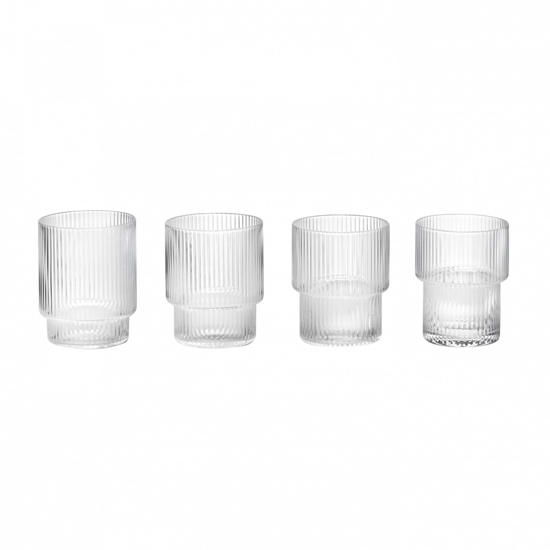 ferm LIVING - Ripple Glas 4er Set - transparent/H x Ø 8,8x7cm/jedes Stück ein Unikat von ferm LIVING