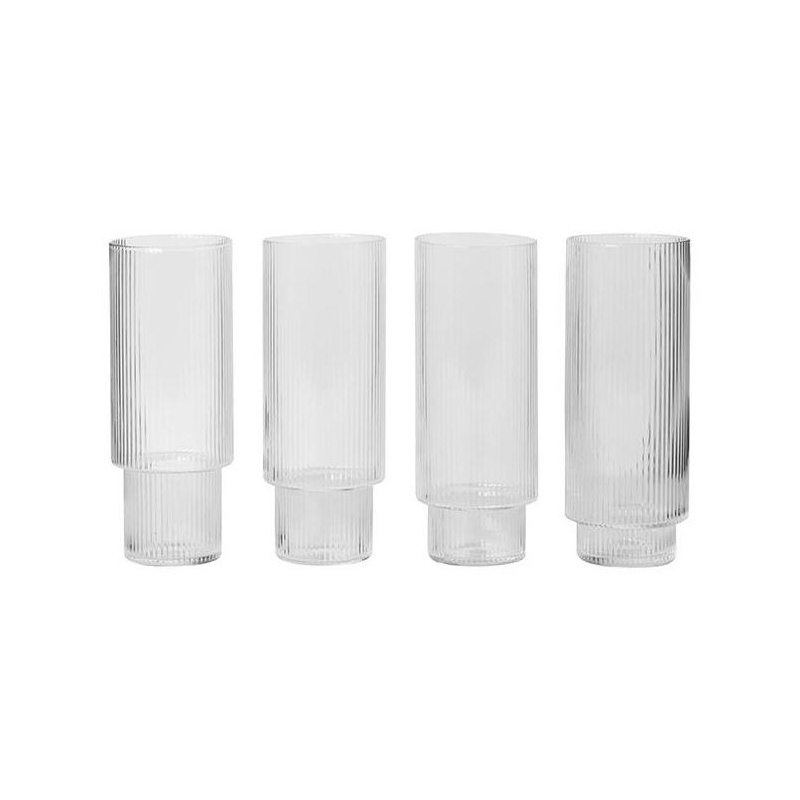 ferm LIVING - Ripple Longdrinkglas 4er Set - transparent/H x Ø 14x7cm/0,3L/jedes Stück ein Unikat von ferm LIVING