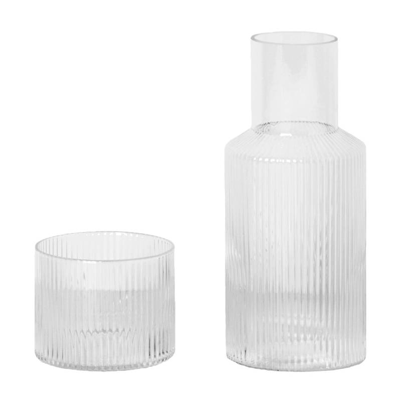 ferm LIVING - Ripple Karaffen-Set S - transparent/1x Karaffe 0,5L/1x Glas 0,2L/jedes Stück ein Unikat von ferm LIVING