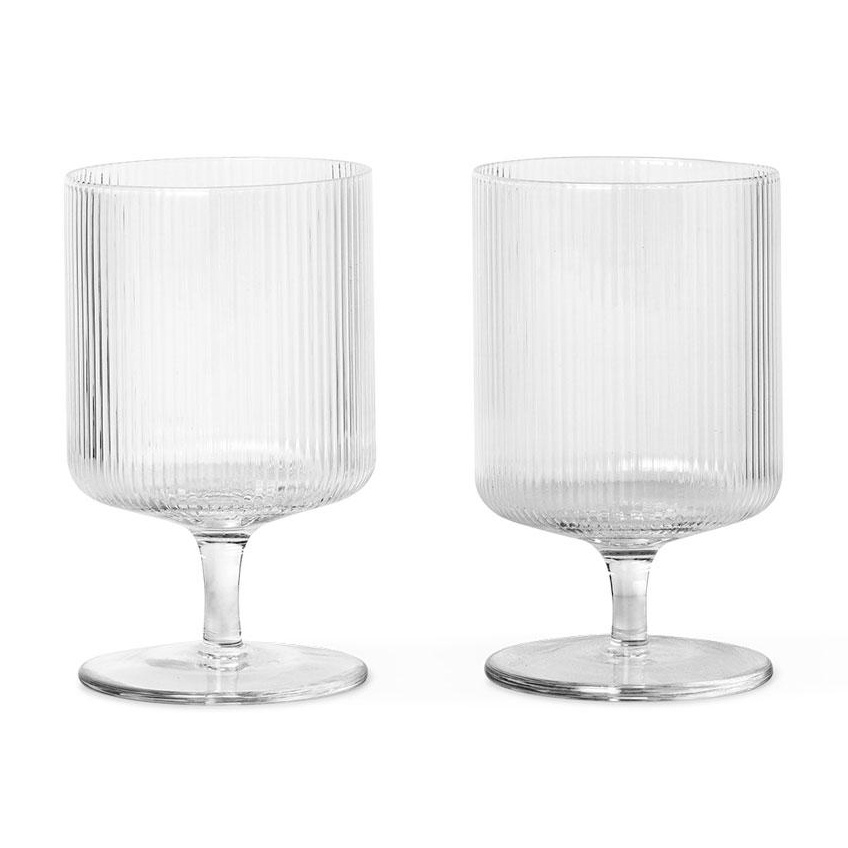 ferm LIVING - Ripple Weinglas 2er Set - transparent/H x Ø 12,5x7,5cm/jedes Stück ein Unikat von ferm LIVING