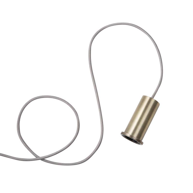 ferm LIVING - Socket Low Pendelleuchte - messing/plattiert/Baldachin messing/Stoffkabel hellgrau/H x Ø 10x7,5cm/50Hz von ferm LIVING