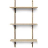 Ferm Living - Sector Wandregal triple, 54 cm, Eiche / Messing schwarz von Ferm Living