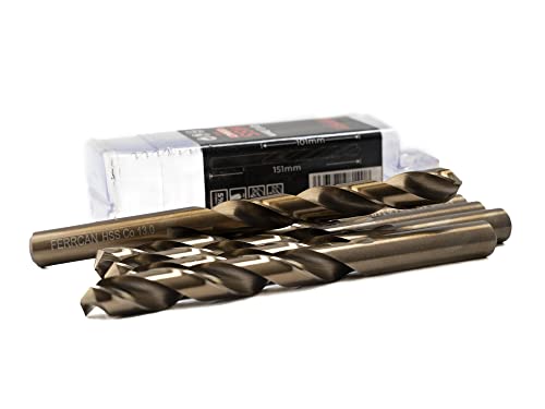 Ferrcan HSS Metallbohrer DIN338 M35 5% Kobalt zum Bohren in Edelstahl, Eisen und anderen Metallen Packung mit 5 Stück pro Maß (13mm) von ferrcan