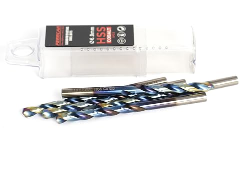 ferrcan HSS Metallbohrer DIN338 M35 5% Kobalt rainbow finish zum Bohren in Edelstahl, Eisen und anderen Metallen Packung mit 5 Stück pro Maß (6mm) von ferrcan