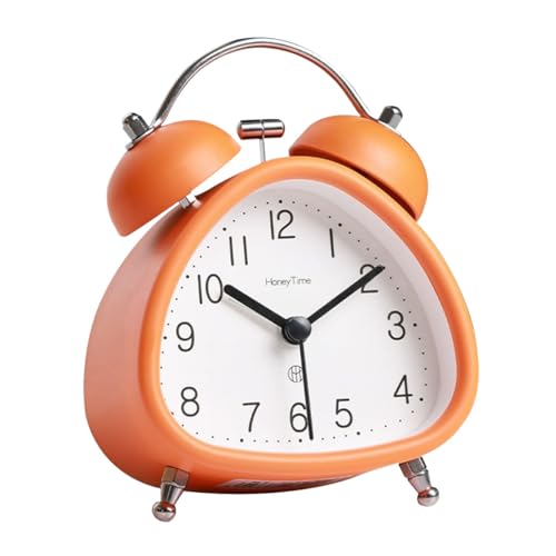 Wecker, Metall-Wecker mit Doppelglocke, leiser nicht tickender Wecker, Retro-Vintage-Wecker, Schreibtisch, Tisch, Nachttisch mit Nachtlichtfunktion für schwere Schläfer (Orange) von fesoklaf