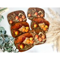 Vintage Set Von 6 Kork Unterlegten Platzsets Mit Obstmuster Aus Den 1980Er Jahren von fetchandsow