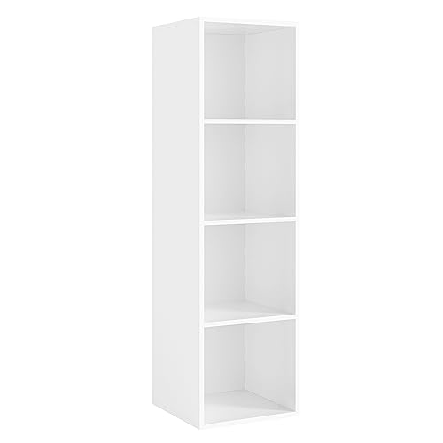 fevarbord Bücherregal mit 4 Fächer, schmales Regal 30x30x107cm Würfelregal Standregal für Schlafzimmer Wohnzimmer Büro weiß von fevarbord