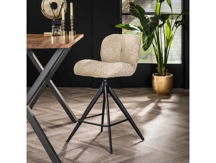 2er Set Barhocker Thoia drehbar Boucle Stoff Sandfarben von fh furnhaus