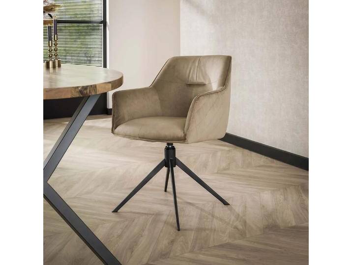 2er Set Stuhl Kilis mit Armlehnen Samt drehbar champagner von fh furnhaus