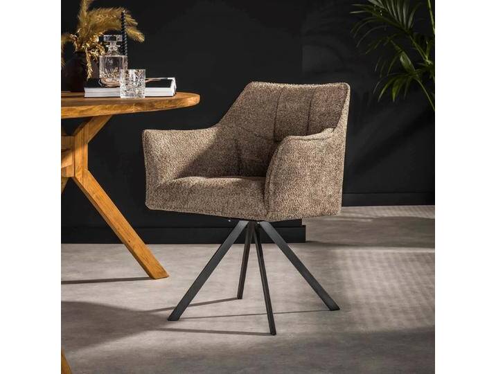 2er Set Stuhl Toik mit Armlehnen drehbar Boucle Stoff taupe von fh furnhaus
