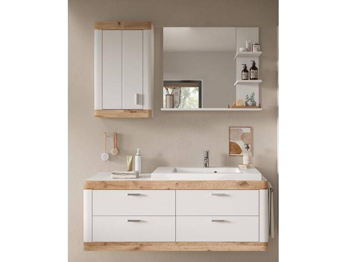 Badezimmer Set Laredo , Nox Oak / weiß , 3-teilig mit Handtuchhalter von fh furnhaus