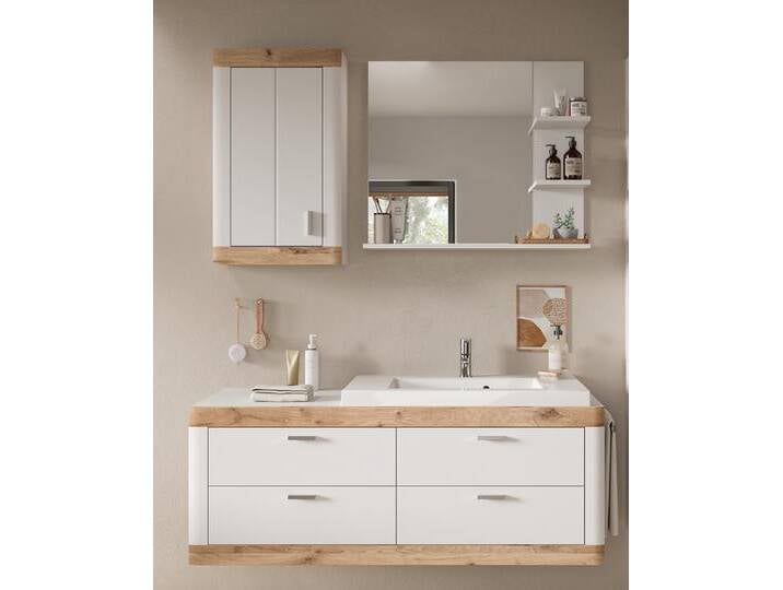 Badezimmer Set Laredo , Nox Oak / weiß , 3-teilig mit Handtuchhalter von fh furnhaus