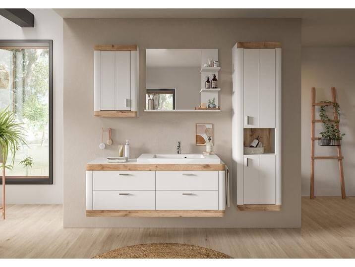 Badezimmer-Set Laredo , Nox Oak / weiß , 4-teilig mit Handtuchhalter von fh furnhaus